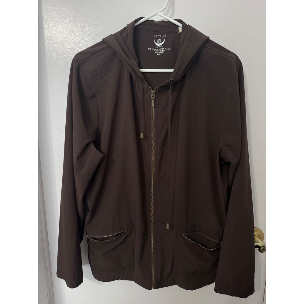 Chicos Zenergy Brown Hooded Jacket Size 3 XL Lightweight Zip Up Windbreaker